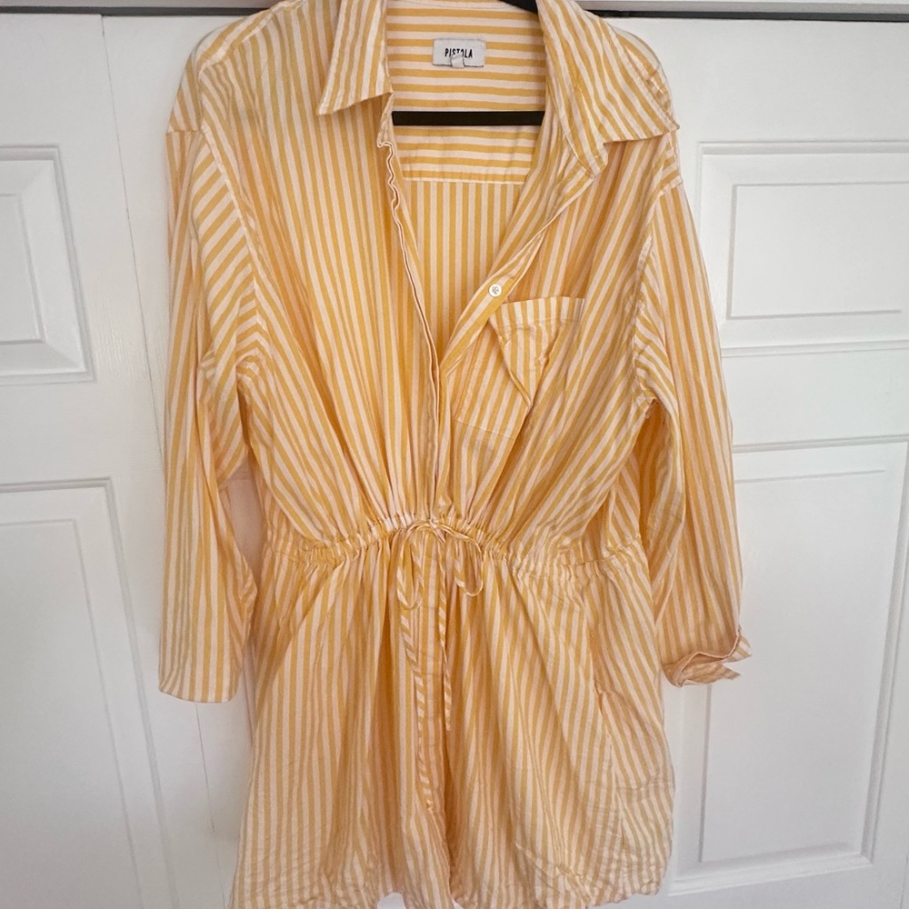 Butter Yellow Striped Shirt Dress